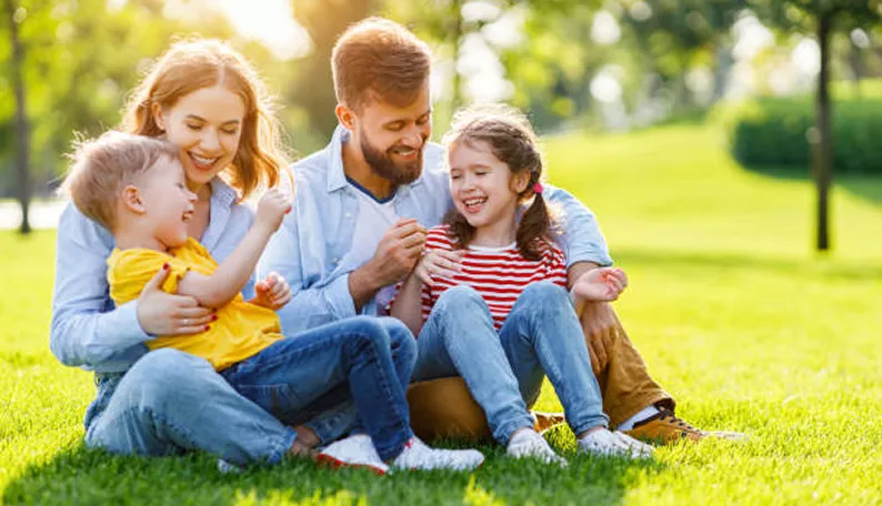Family enjoying lawn